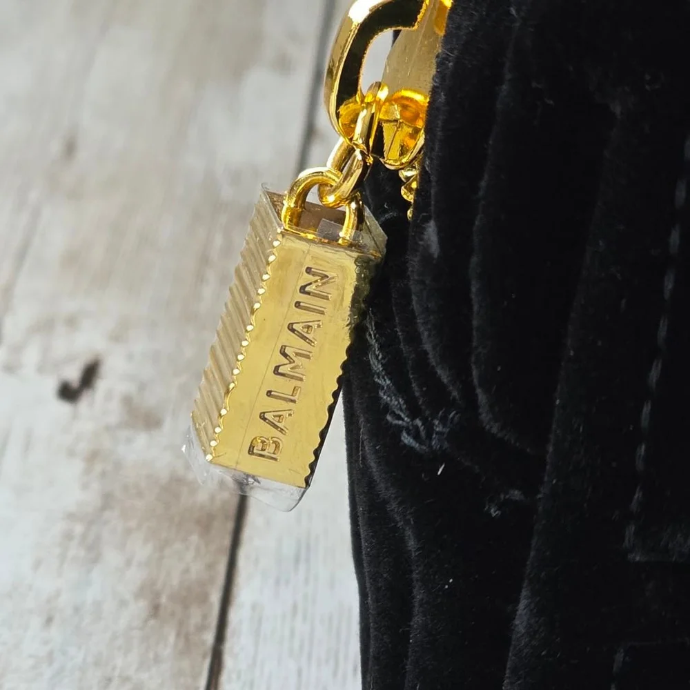 Women's Balmain Black Velvet Gold Logo Cosmetic Bag NWOT